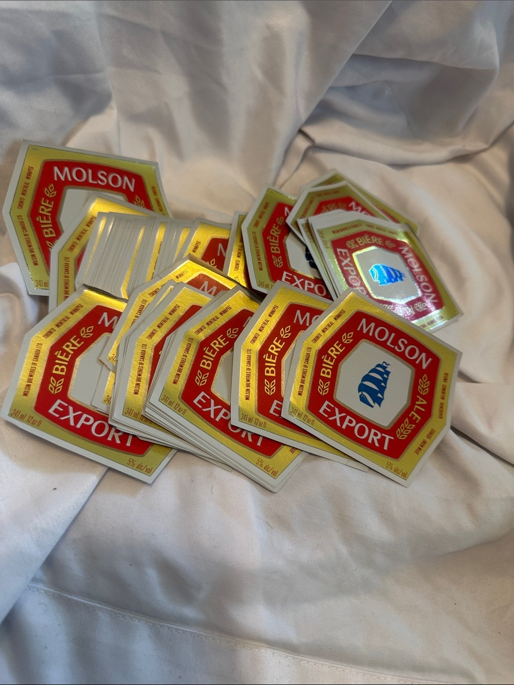 62 vintage Molson export ale, beer labels